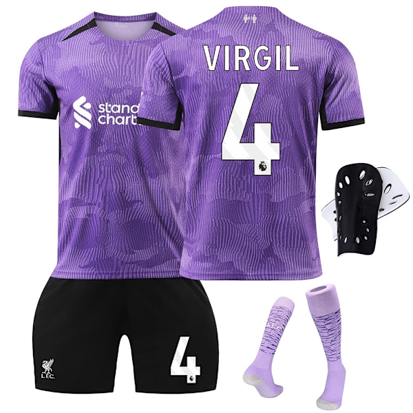 2023-2024 Liverpool 2. udebanetrøje sæt til børn med sokker og knæbeskyttere - Nr. 4 VIRGIL#20 Nr.4 VIRGIL No.4 VIRGIL #20