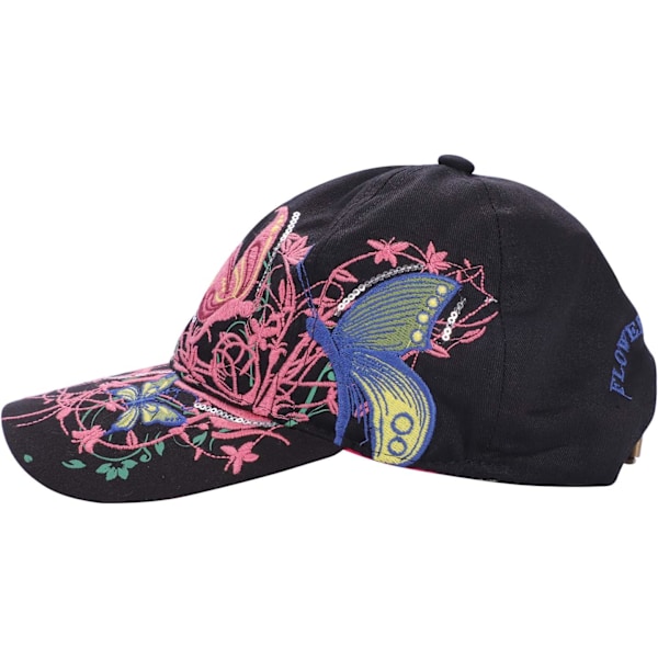 Vanhemman ja lapsen puuvillainen baseball-lippis naisille ja tytöille, perhonen-kirjonta, snapback-lippis, aurinkohattu, säädettävä, hengittävä, hip hop -lippis