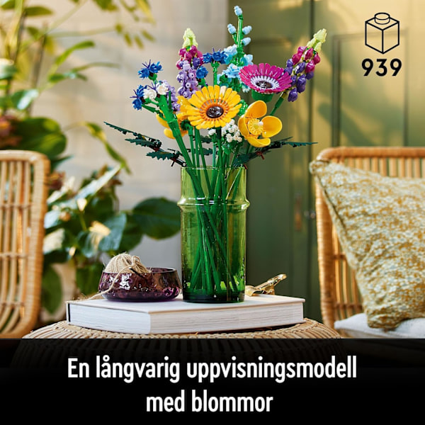 10313 Icons Villblomstbukett, med lavendel og gerbera, byggesett for voksne, gave, botanisk samling, 2024-sett