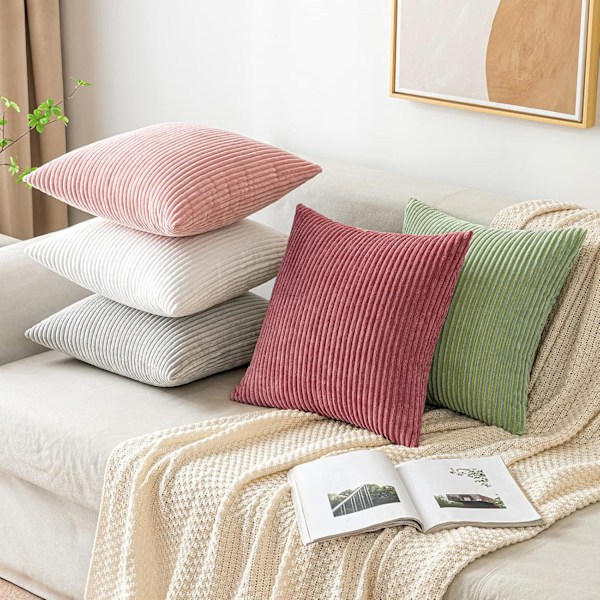 Kuddfodral i corduroy, avlångt, dekorativt kuddfodral, randigt, mjukt, bluff hem för soffa sovrum 30X50cm pink