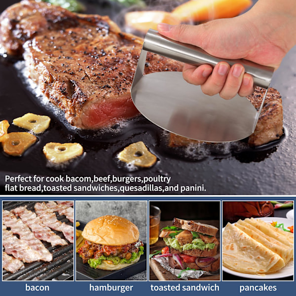 Løft din grillning med en 304 rustfri stål smash burger presser - 5,5\" burger smasher og presser for den perfekte smash burger oplevelse!