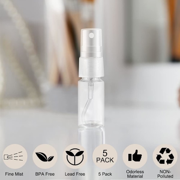 5 stycken 15 ml tomma sprayflaskor, sprayflaskor i plast, tomma flaskor