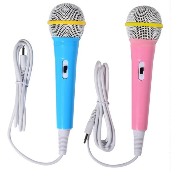Två trådbundna mikrofoner, trådbunden dynamisk mikrofon 3,5 mm-uttag, lätt batterifri, barnsångmaskin, trådbunden hushållsmikrofon (blå+rosa)