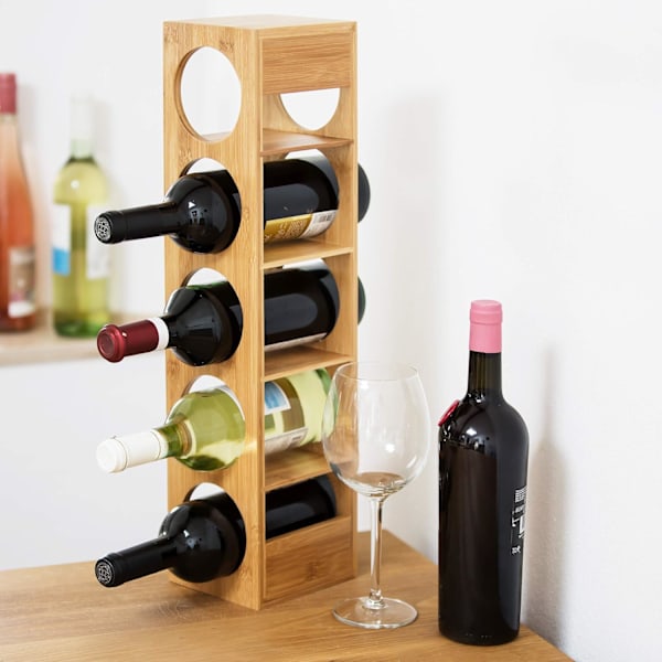 Vinreol i bambus 12 x 14 x 53 cm 5 flaskeholderpladser 5 niveauer træ vinreol flaskeholder 5 vandrette niveauer, natur, brun