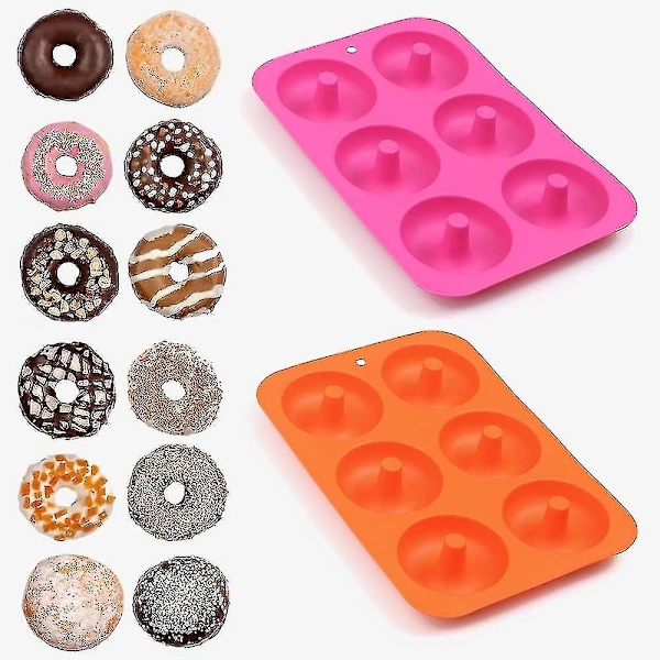 Silikone Donut Form, 6 Huller Non-Stick Silikone Donut Form Til Donuts, Bagels - Sæt med 4