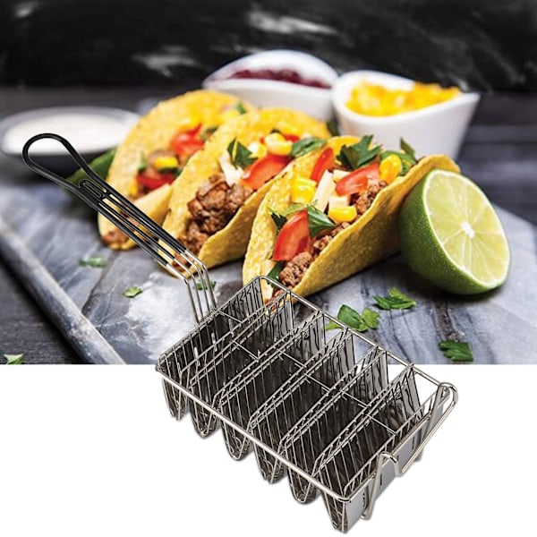 Taco-stekekurv, Taco-skallsteker, Rommer 6 skjell Stekekurv for tacoholder med grep silver