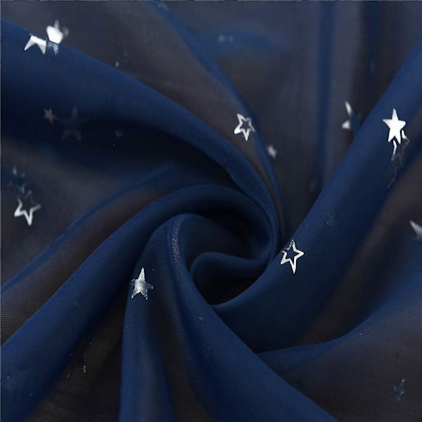 Stjerne Gardin, Tynde Stjerne Gardiner til Soveværelse Glitter Stjerne Voile Gardinpanel (100x200CM, Marineblå)