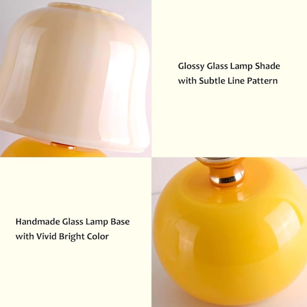 Svampe Lampe 11\" H Glas Bordlampe Lille Natbord Lampe til Soveværelse, Sød Bordlampe til Hjemmeindretning, Natlys, Gave (Gul Svampe)