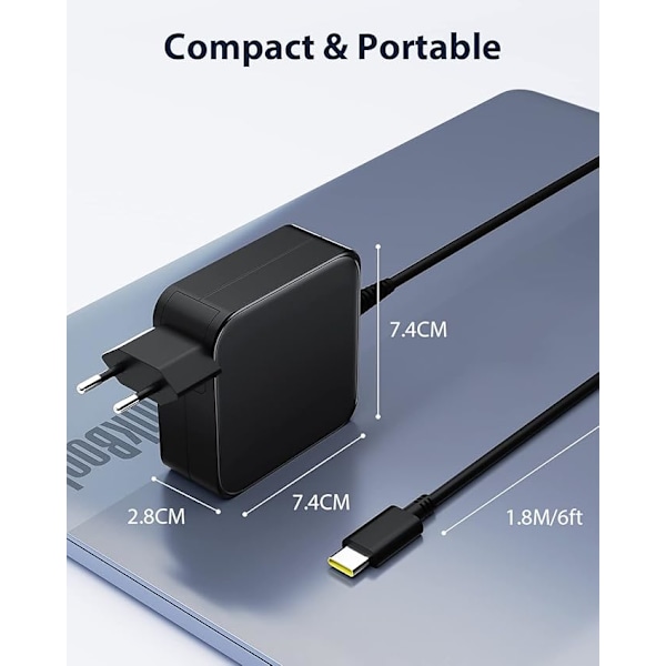 65W USB C Kannettavan Tietokoneen Laturi (1,8m) Lenovo Thinkpad ASUS Zenbookille