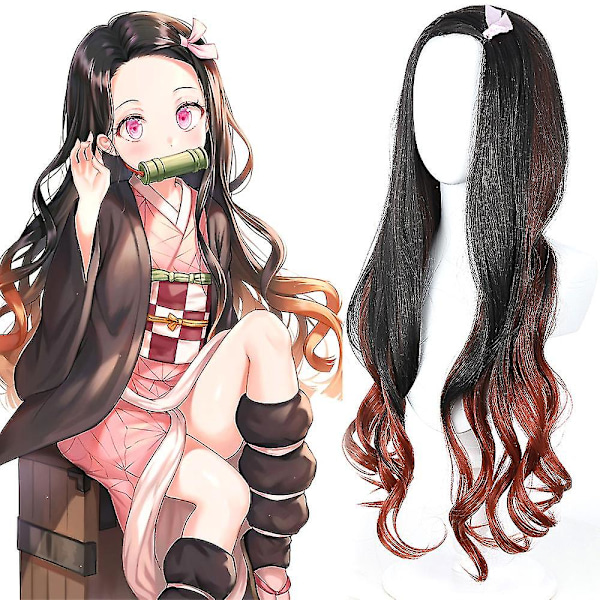Demon Slayer Kamado Nezuko Cosplay Kostym för Halloweenfest Anime Set Presenter Endast Only Wig One Size - Wig
