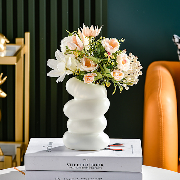 Vit Plastspiralvas, Nordisk Blomsterarrangemangskruka för Kök, Vardagsrum, Sovrum, Heminredning