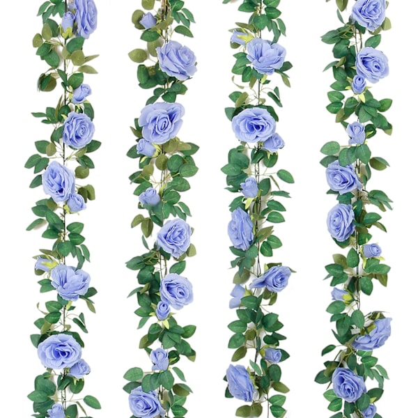 4 stk. Kunstig Rose Ranke Falsk Blomsterguirlande Falsk Silke Rose Hængende Ranke til Bryllupsfest Baggrund Bue Have Baggrund Dekoration (Blå)