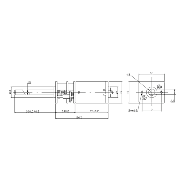 DC 6/12V N20 Gearmotor med lang udgangsaksel M4 x 100mm (6V 200RPM)