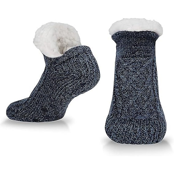 Tossut Naiset Miehet Sukat - Tossusukat, Lämpimät Talviset Vuoratut Liukueste Neulotut Fleece Sukat Tossut kokoihin 37-41, Laivastonsininen