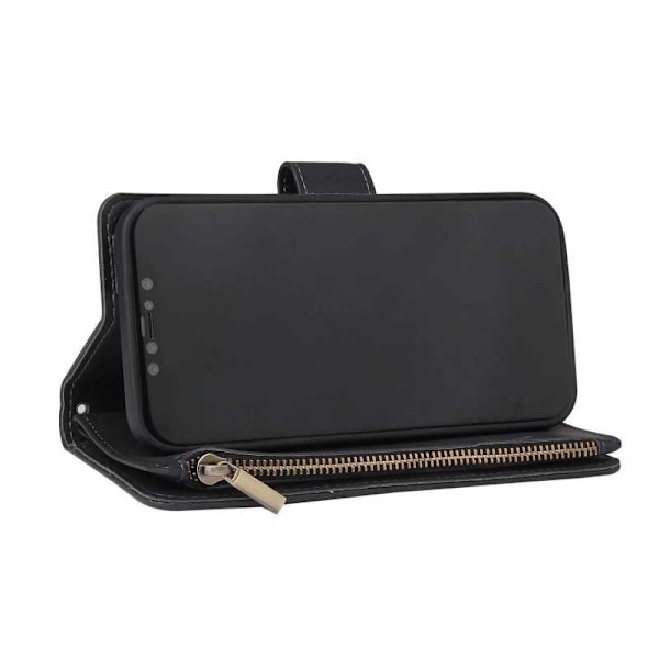 iPhone 12/12 Pro Multifunktionellt Plånboksfodral med Dragkedja och 8 Fack Black 150