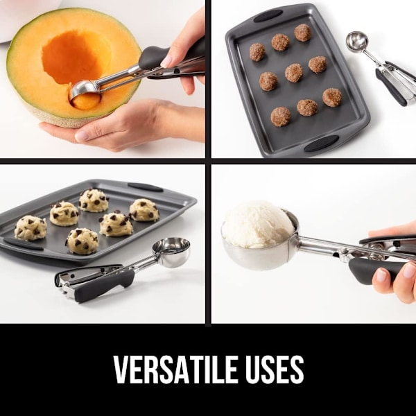 Rustfrit Stål Multifunktionel BPA-Fri Fjeder-Ske, 1 Spiseskefuld, Melon Baller, Cookiedej-Skeer, Perfekte Portionsstørrelser, Nemt at Klemme (diameter 4cm)