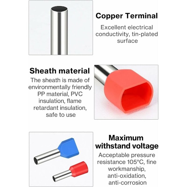 1200 stk kabelskoklemmer, kabelskoklemmer og sett, forhåndsisolerte kabelskoklemmer, elektriske kontakter, for elektrikertenger