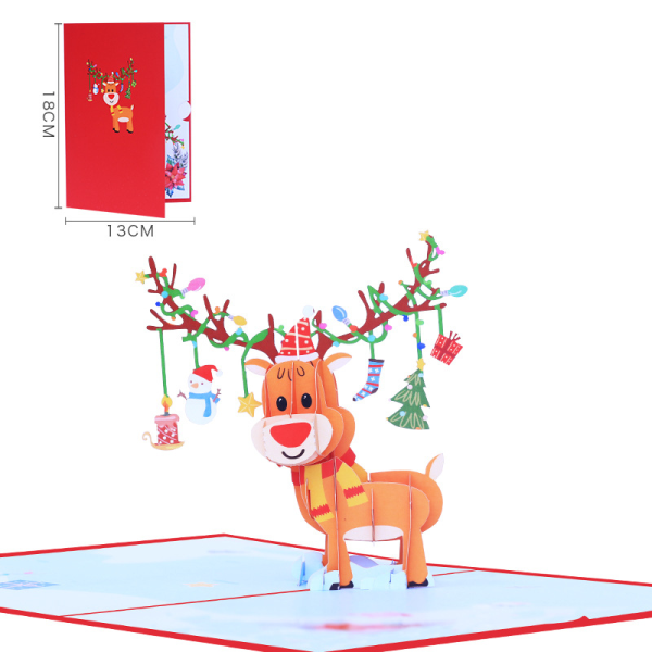 10 stycken julhälsningskort Kreativt färgutskrift Christmas Deer 3D tredimensionella julkort för julälg