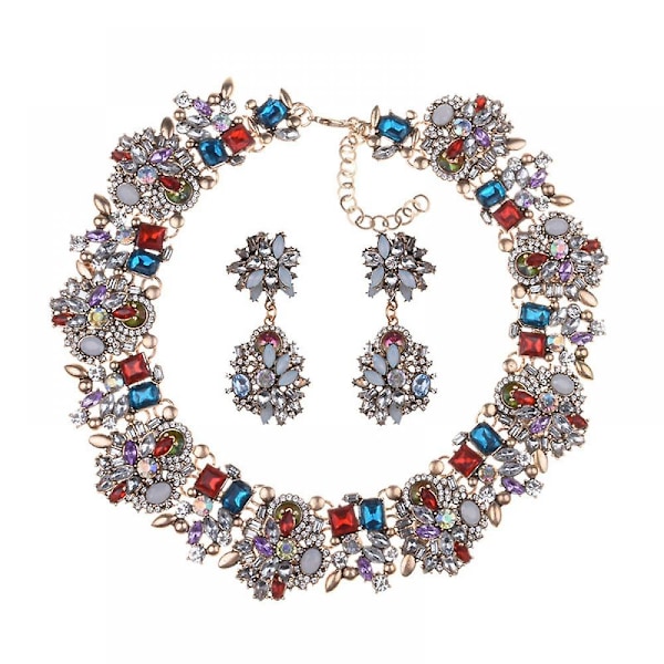 Necklace and Earrings Set, Women's Chunky Necklace Rhinestones