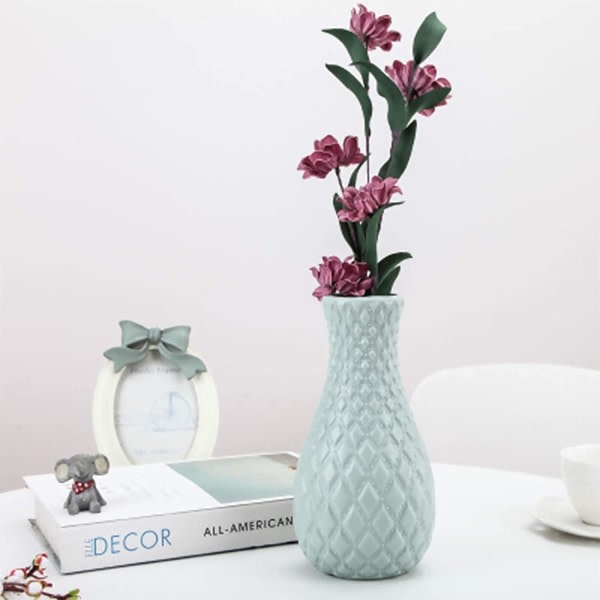 Plastvaser för blommor, hållbara, moderna och dekorativa för vardagsrum, kontor, bröllopsdekoration (blå)