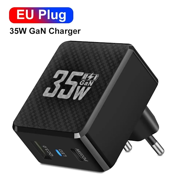 35W GaN USB Typ C Laddare Surfplatta Snabbladdare QC3.0 PD3.0 Laddningsadapter För Iphone 15 Xiaomi Poco F5 Laptop Laddare EU Black