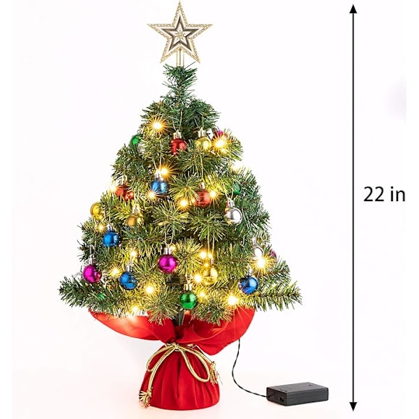 Bordsskiva Julgran Mini Konstgjord Julgran med 30 LED-lampor & 24 st Julgranskulor