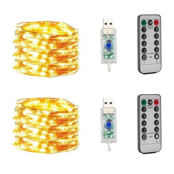 2-pack Fairy Lights USB Plug in String Lights LED-belysning varmvit 200 LED 66ft2 pack-2 pack