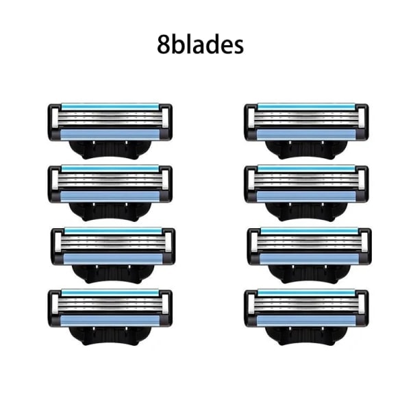 Barbersett med 3-lags barberblad, manuell barberhøvel i rustfritt stål for menn, retro våtbarberer, gjenbrukbar barberhøvel med 8 blader 8Blades