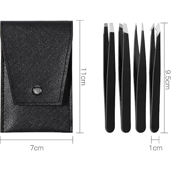 4-pack Pincettset, Precisionspincettar i Rostfritt Stål Professionell Ögonbrynspincett med Halkskydd, för Ögonbryn, Ögonfransar, Inväxta Hår, Skägg