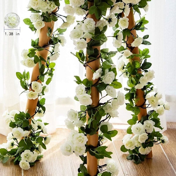 2-pak (1,78 m per snor) Kunstige hængende rosenblomster Efeu Guirlande Kunstig Rose Guirlande Hjemmefest Have (69 små rosenblomster HVID)