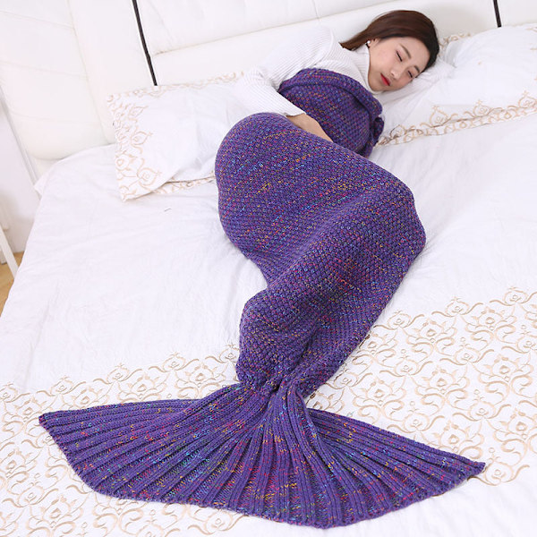 Villahuopa Merenneitopeitto Neulottu peitto Merenneidon pyrstöpeitto Tumman violetti Dark purple 90*180cm