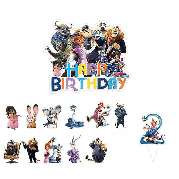 Zootopia Festpynt Sæt 2 Pak Banner Balloner Kagepynt Baggrund B