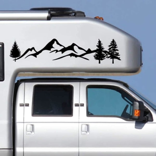 2 STK Bil Auto Mærkat Bil Sidedør Mærkat Bil Mærkat Bjergmærkat Træ Skov Vinyl Grafik Kit til Autocamper RV Trailer