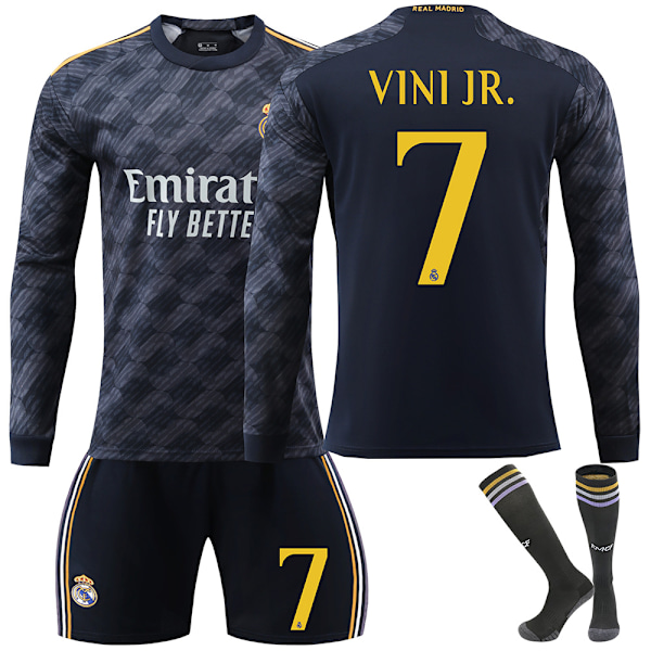 Real Madrid Borta Långärmad Fotbollströja för Barn, Fotbollskläder Set 23-24 Nr 7 Vini No.7 Wine M