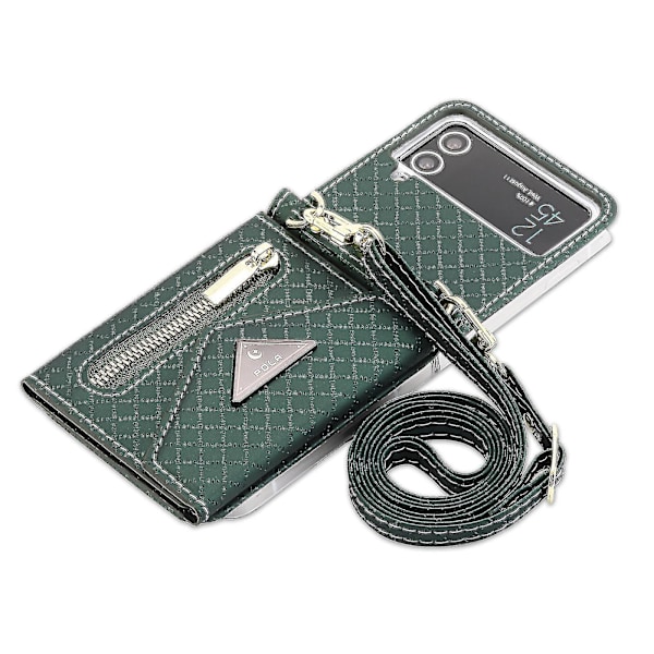 Lompakko Kotelo Yhteensopiva Galaxy Z Flip 4:n kanssa, Ristiriimu Lanyard PU Nahka Suojaava Kotelo Korttipaikoilla Vihreä Green For Galaxy Z Flip 4