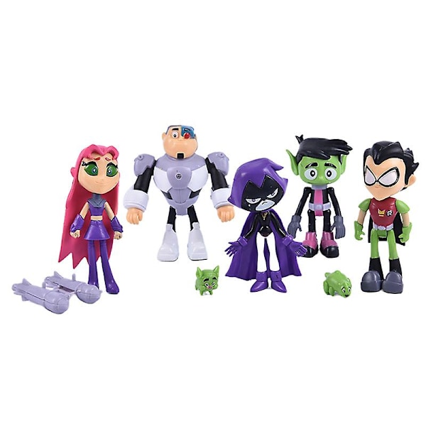 7-pack Teen Titans Go Robin Cyborg Beast Boy Raven Actionfigurer Leksak för Barn