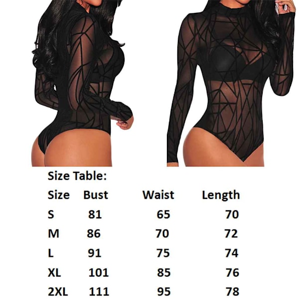 Dame Top Sexet Langærmet Bodysuit Sort Blonde M