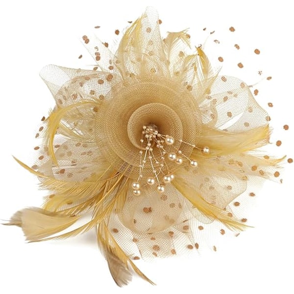 Fascinatorhatt for kvinner, damer, bryllup, teselskap, flapper, pillbox-hatt, Ascot-konkurransehatt, fjærblomst (Khaki) khaki