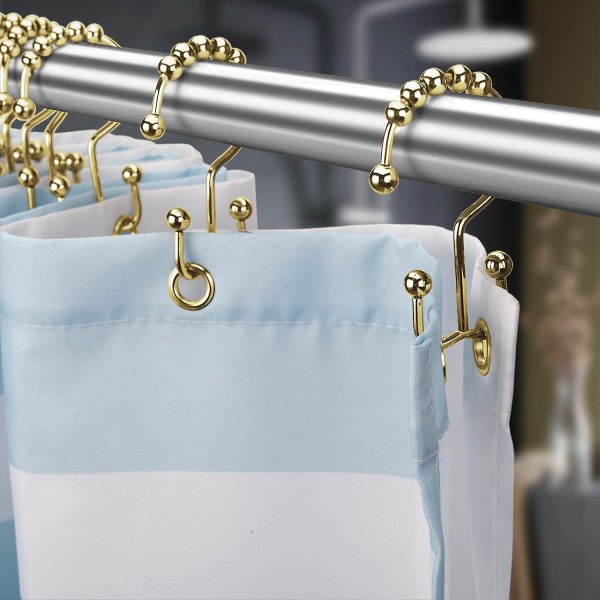 Guld duschdraperikrokar Ringar, rostbeständig metall dubbelglidduschkrokar Ringar för duschdraperier i badrummet Stavar, set med 12 krokar - guld