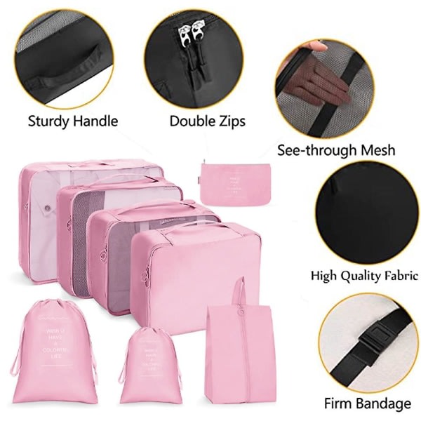 Packningskuber Bagagepackningsorganisatörer för resetillbehör Pink