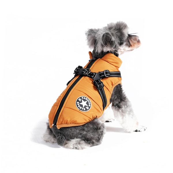 Vinterjacka för hundar med sele, vattentät hundjacka med dragkedja och fleece Orange Orange L