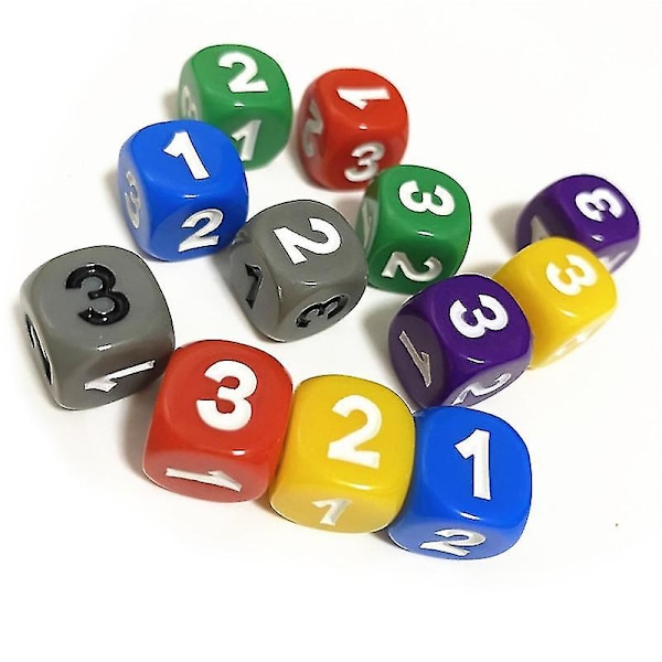 10 Styk Nummer 1 2 3 1 2 3 D6 14mm Akryl Terninger 6-Sided Terninger til Brætspil Kuber 6 Farver Grey