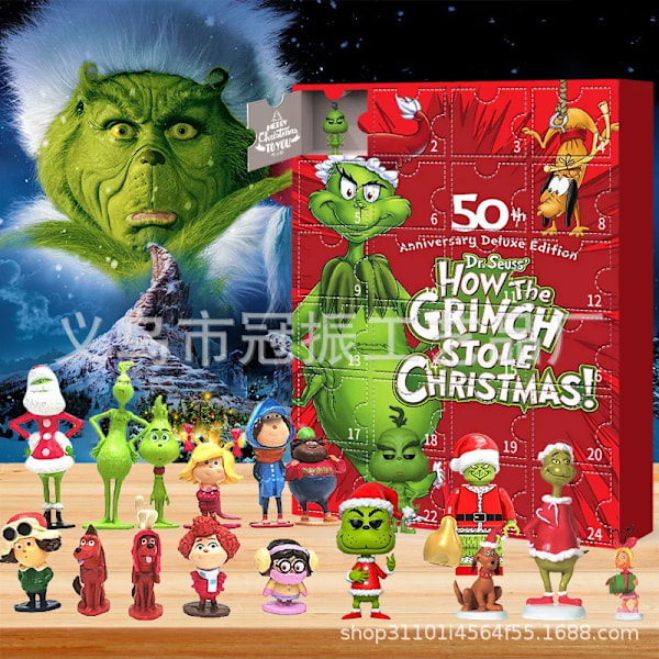 2024 Uusi Joulu Disney Stitch Nuken AdventiKalenteri Lahja 24 Päivän Laskenta Tulevat Lahjat Hauska Sokea Laatikko (Joulukuusi Grinch Sokea Laatikko - Punainen) Christmas Tree Grinch Blind Box-Red