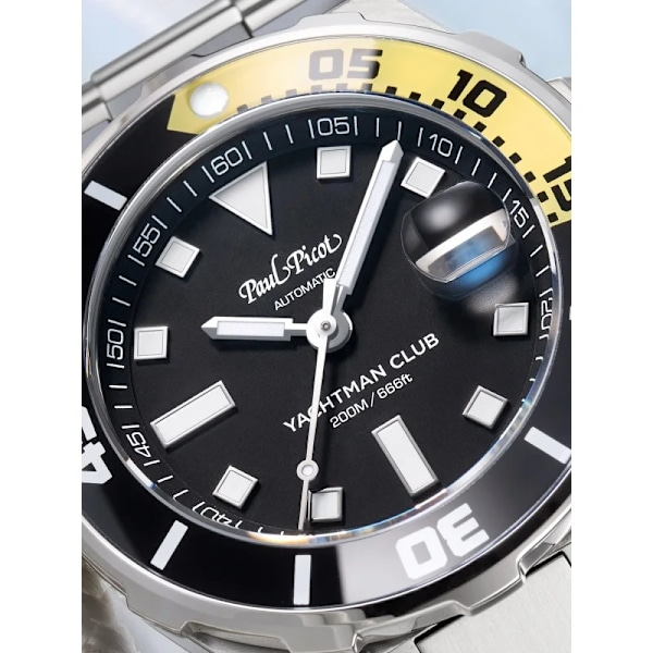 Paul Picot Lyxiga Herrklockor Rostfritt Stål Armband Mode Vattentät Quartz Klocka För Män Kalender Herrklocka Reloj Hombr black-yellow