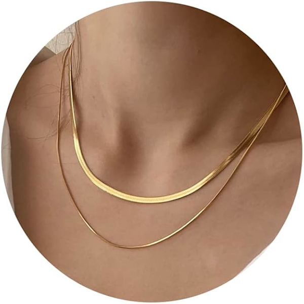 Kulta/Hopeapinnoitettu Käärmeketjun Kaulakoru Herringbone-Kaulakoru Kulta Choker-Kaulakorut Naisille Lahjoiksi