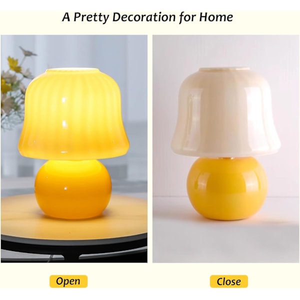 Svampe Lampe 11\" H Glas Bordlampe Lille Natbord Lampe til Soveværelse, Sød Bordlampe til Hjemmeindretning, Natlys, Gave (Gul Svampe)