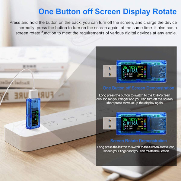 USB Digital Spenningstester Multimeter 3.7-30V 0-4A USB Digital Strøm- og Spenningstester AT34 Oppgradert Laderdetektor