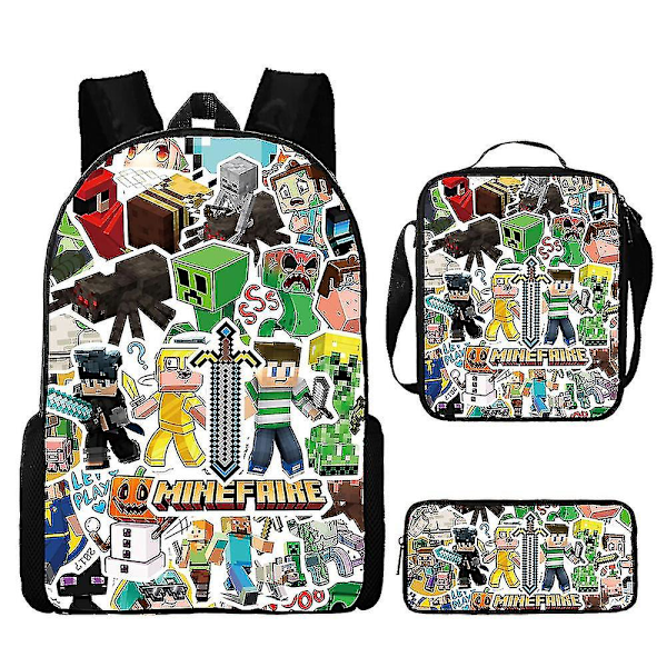 Minecraft-reppu ala- ja yläkouluun, Minecraft-peli tarvikkeiden reppu, kolmiosainen setti 1
