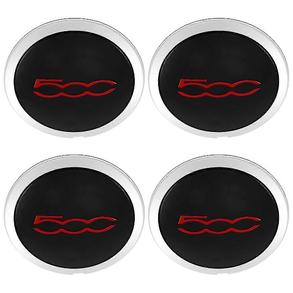 4 stk 133mm Navkapsler Kompatible med Fiat 500 Felgsenter Navkapselsett 68078419AC 68078421AC Støvdeksel 51884863-Perfekt Black&Red