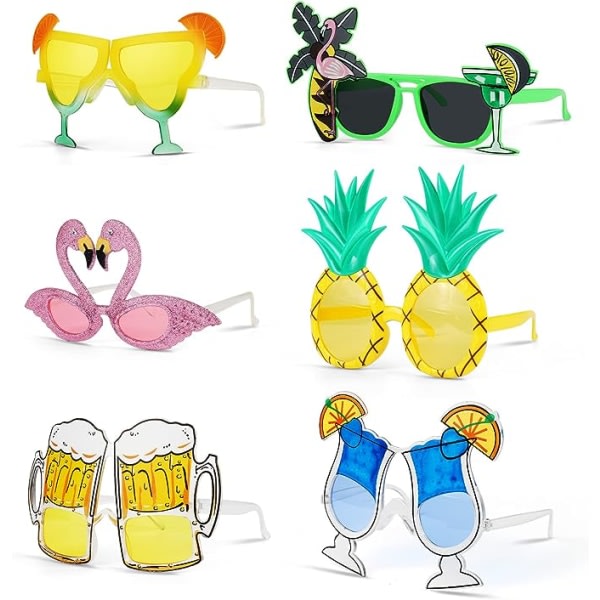 6 paria uutuusjuhlia silmälaseja, hauskat lasit, rantajuhlia aurinkolasit, Havaijin trooppiset aurinkolasit pukujuhlia aurinkolasit kesäjuhliin valokuvausrekvisiitta